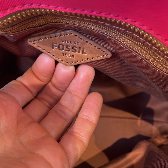 NWOT Fossil Ava Satchel pink with brown leather trim removable shoulder strap - Picture 11 of 13